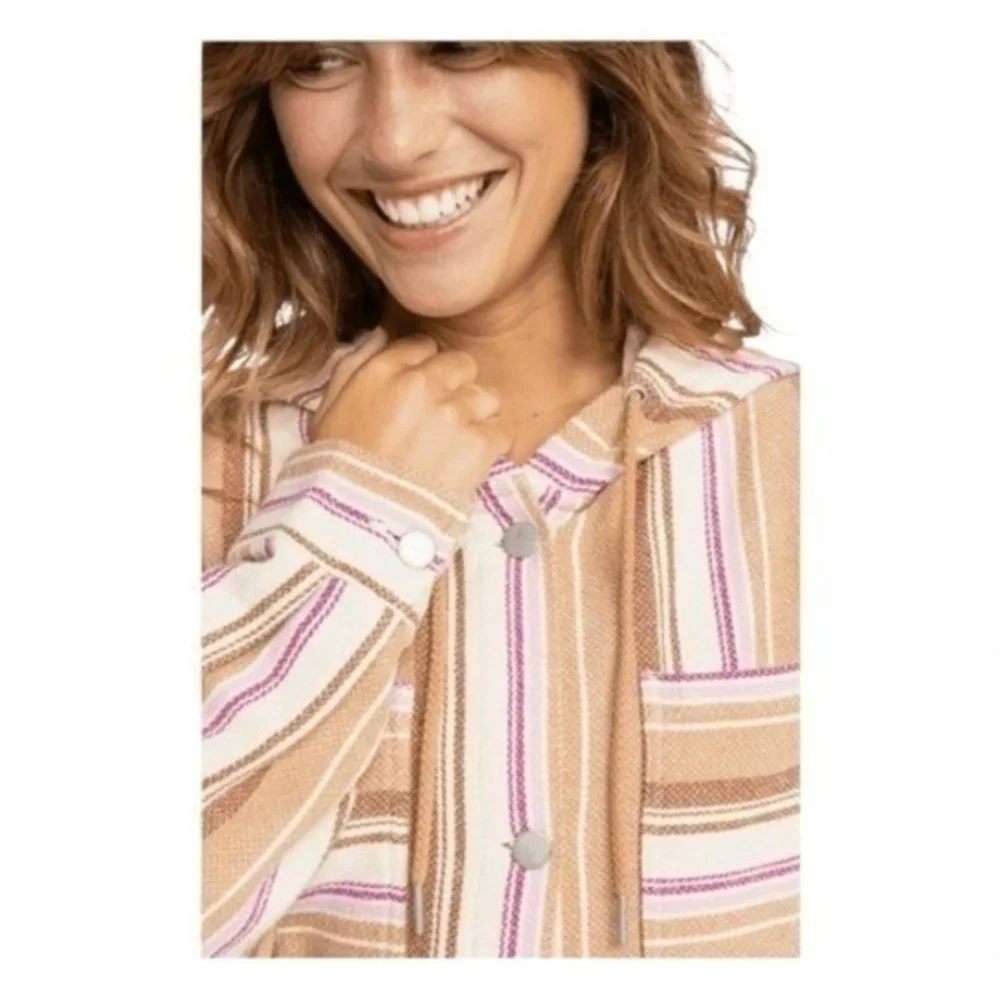 Roxy Sunlight‎ Rider Stripe Hooded Cotton Shirt Jacket Shacket M